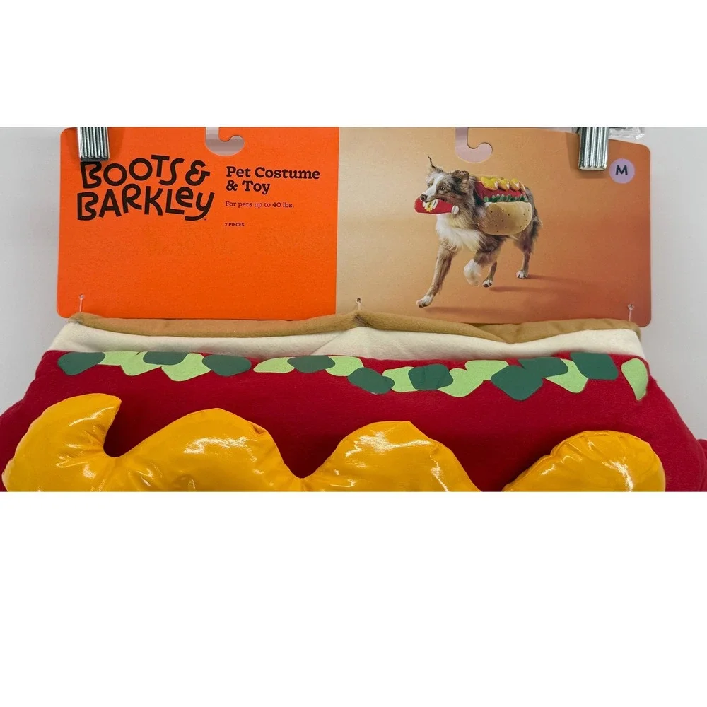 Boots & Barkley Hot Dog Pet Costume & Toy Set Medium Brown Red Mustard